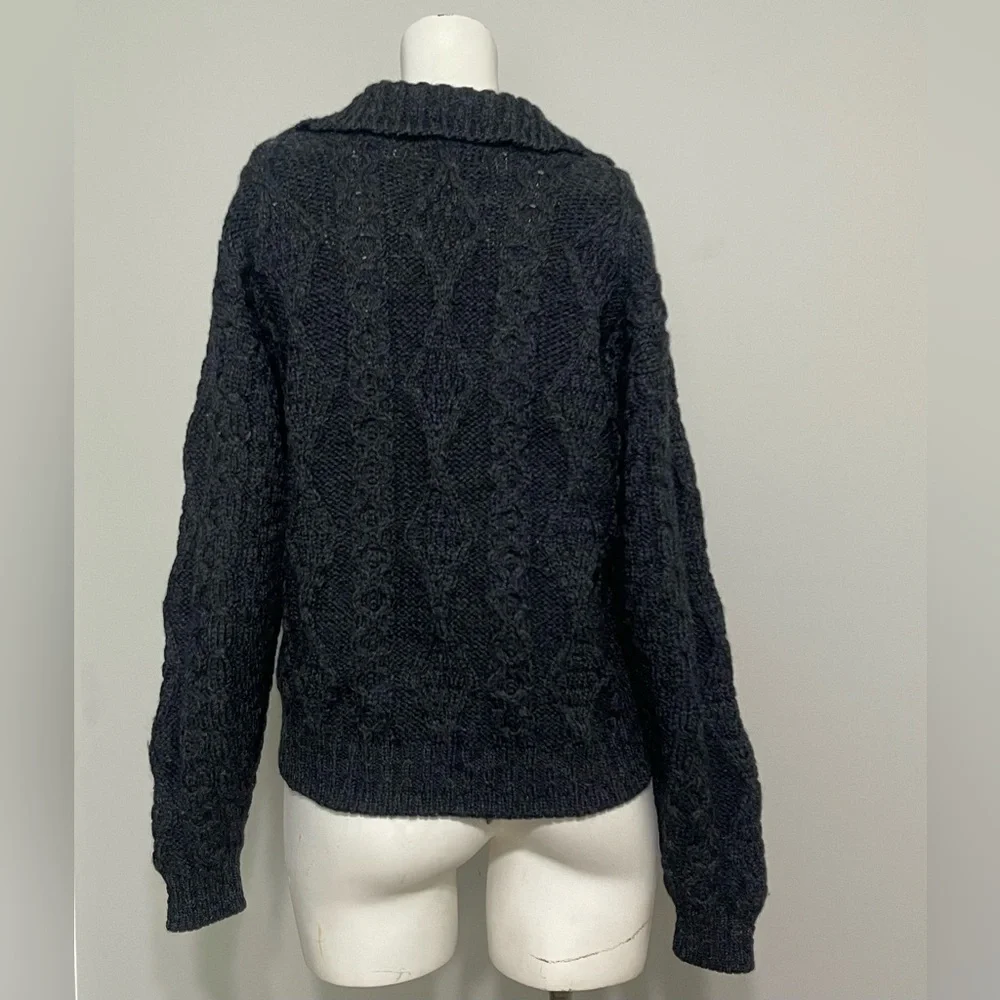 VTG 90s L.L. Bean Womens Irish Fisherman Cable Knit Button Down Cardigan Sweater - Picture 3 of 7